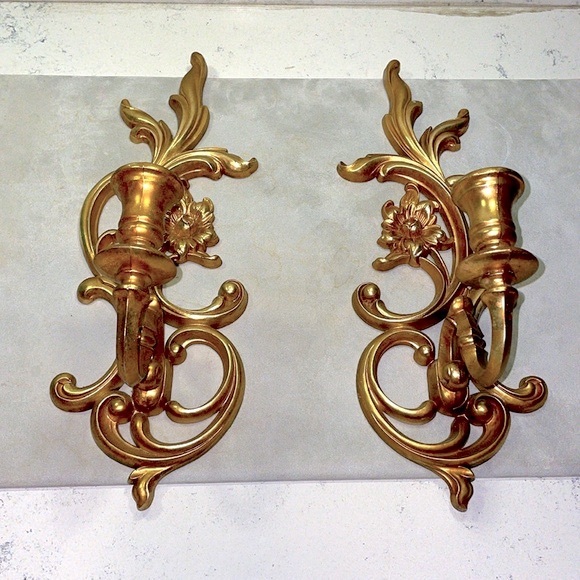 Dart Syroco Pair of 2 Gold Resin Wall Candle Holders Sconces Excellent Condition - Picture 14 of 14